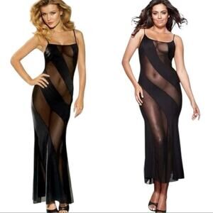 VTG 90s Fredericks of Hollywood Maxi Slip Dress Lg Black Spiral Mesh Whismigoth